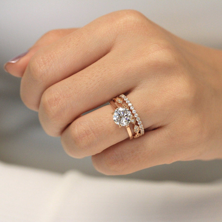 3pcs Art Deco Solitaire Round Cut Bridal Set Ring in Sterling Silver Stackable Ring Set Shineofdiamond