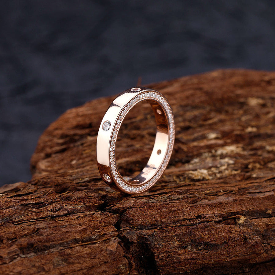 Round Cut Gemstone Accents Wedding Band Shineofdiamond