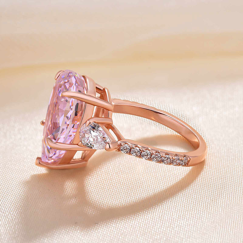 Pink Pear Cut Three Stone Sterling Silver Engagement Ring Shineofdiamond