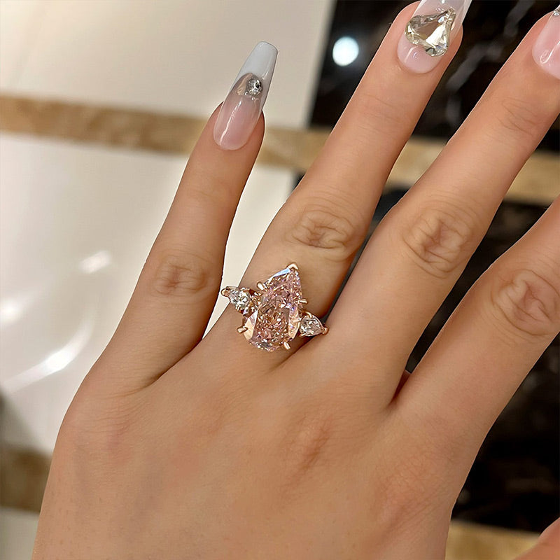 Pink Pear Cut Three Stone Sterling Silver Engagement Ring Shineofdiamond