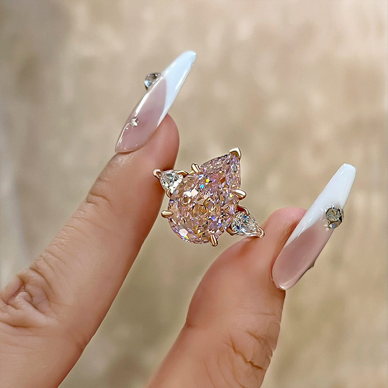 Pink Pear Cut Three Stone Sterling Silver Engagement Ring Shineofdiamond