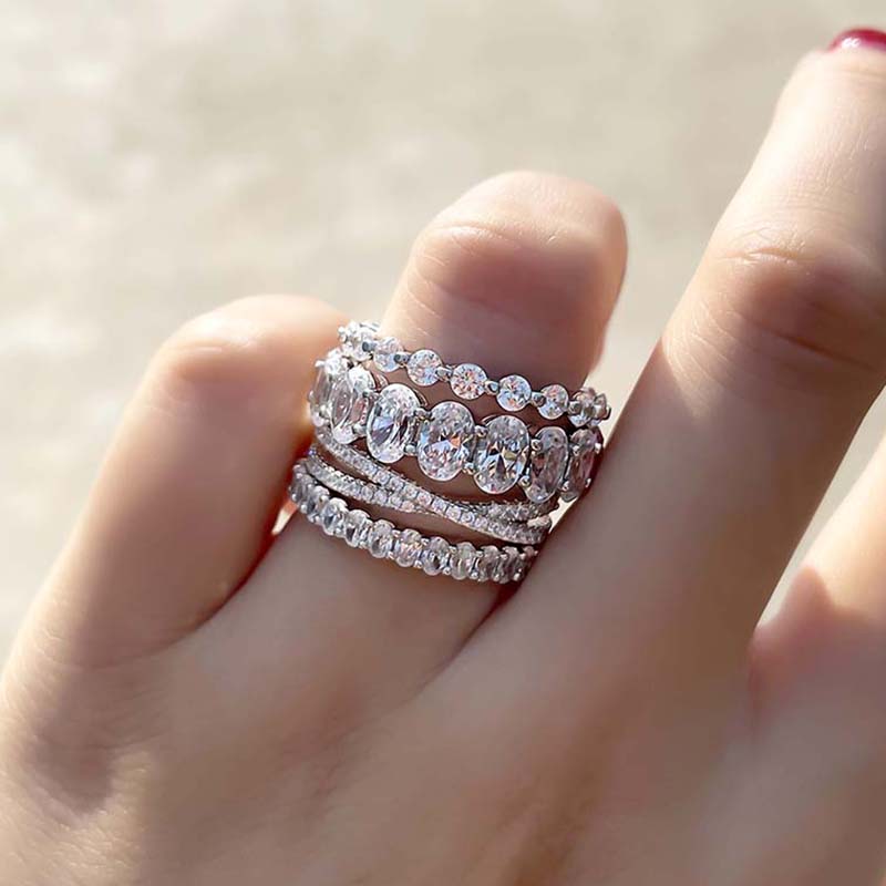 Luxury 4pcs Oval Cut Stackable Wedding Band Set In Sterling Silver Shineofdiamond