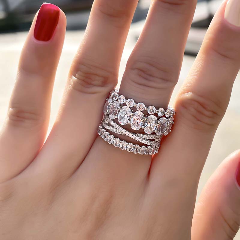 Luxury 4pcs Oval Cut Stackable Wedding Band Set In Sterling Silver Shineofdiamond