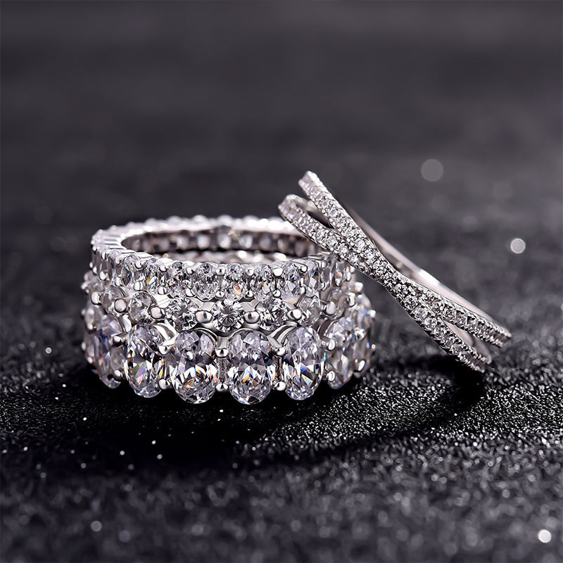 Luxury 4pcs Oval Cut Stackable Wedding Band Set In Sterling Silver Shineofdiamond