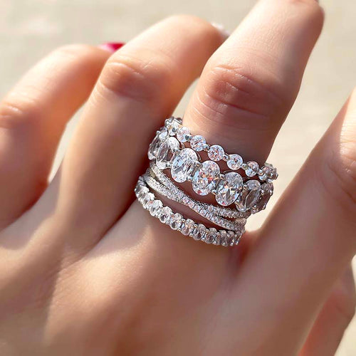 Luxury 4pcs Oval Cut Stackable Wedding Band Set In Sterling Silver Shineofdiamond
