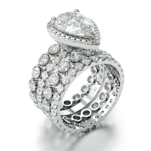 4PCS Pear Cut Wedding Bridal Set In Sterling Silver Shineofdiamond