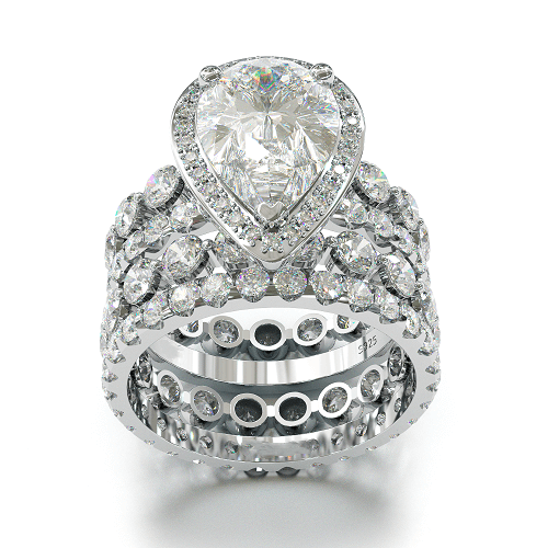 4PCS Pear Cut Wedding Bridal Set In Sterling Silver Shineofdiamond