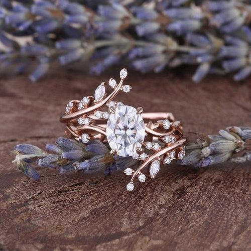 Oval Cut Vintage Cluster Leaf Enhancer Bridal Set Ring in Sterling Silver shine of diamond