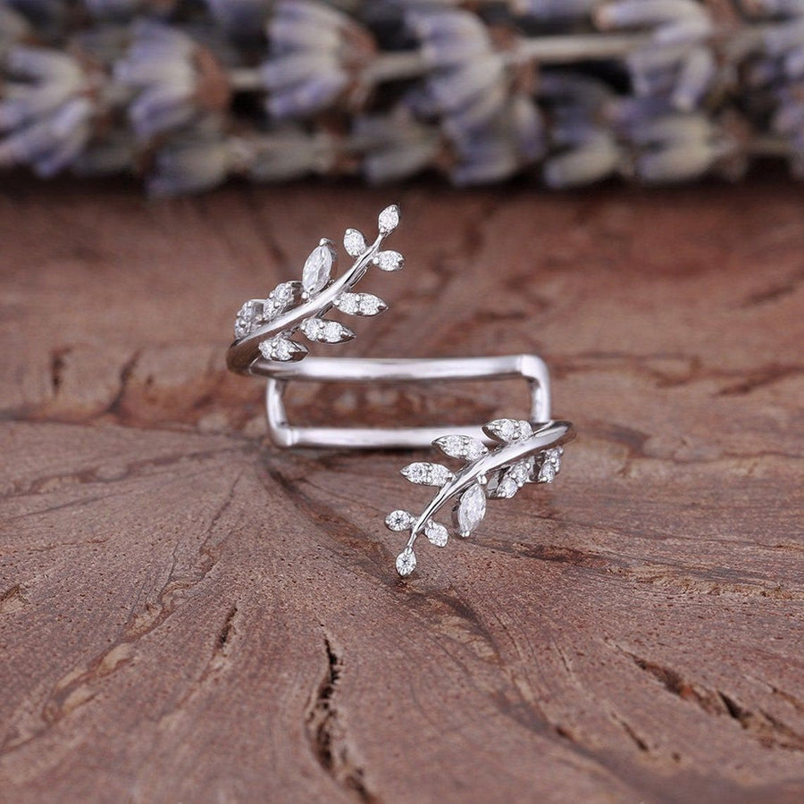 Oval Cut Vintage Cluster Leaf Enhancer Bridal Set Ring in Sterling Silver shine of diamond