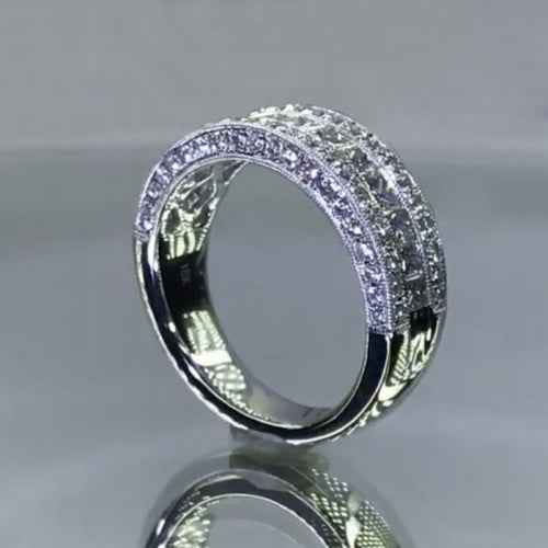 1.75CT Triple Row Round & Princess Cut Half Eternity Wedding Band in Sterling Silver Shineofdiamond