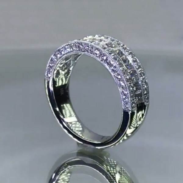 1.75CT Triple Row Round & Princess Cut Half Eternity Wedding Band in Sterling Silver Shineofdiamond
