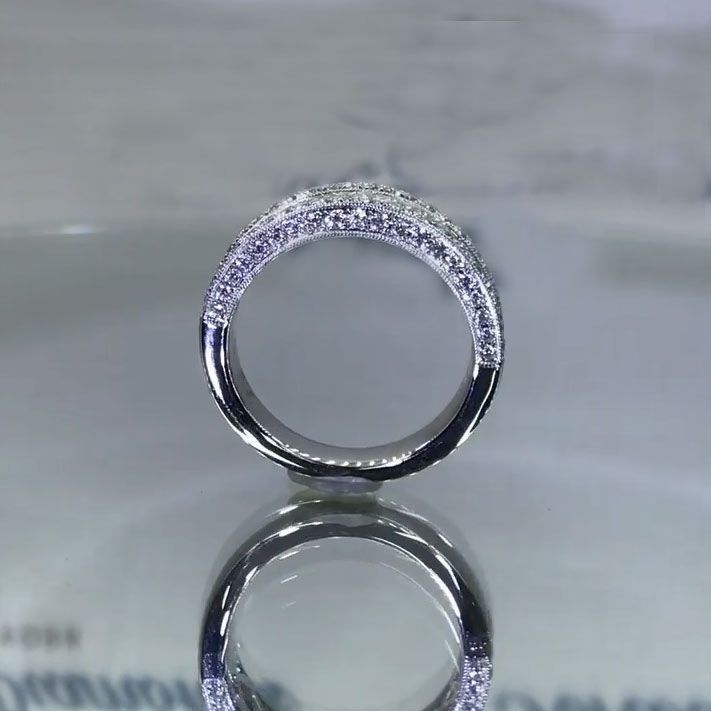 1.75CT Triple Row Round & Princess Cut Half Eternity Wedding Band in Sterling Silver Shineofdiamond