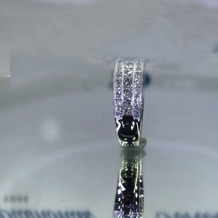 1.75CT Triple Row Round & Princess Cut Half Eternity Wedding Band in Sterling Silver Shineofdiamond