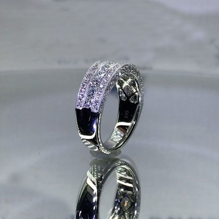 1.75CT Triple Row Round & Princess Cut Half Eternity Wedding Band in Sterling Silver Shineofdiamond
