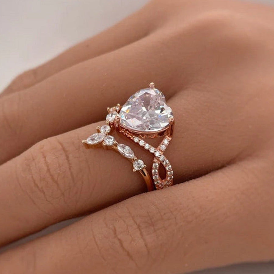 2Pcs 5.0ct Heart Cut Infinity Ring Split Shank Wedding Ring Set in Sterling Silver Shineofdiamond