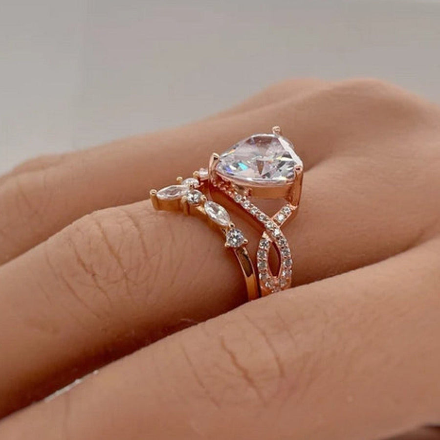 2Pcs 5.0ct Heart Cut Infinity Ring Split Shank Wedding Ring Set in Sterling Silver Shineofdiamond