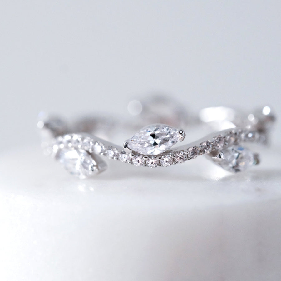 Marquise Cut Dainty Leaf & Vine Wedding Band Eternity Ring Shineofdiamond