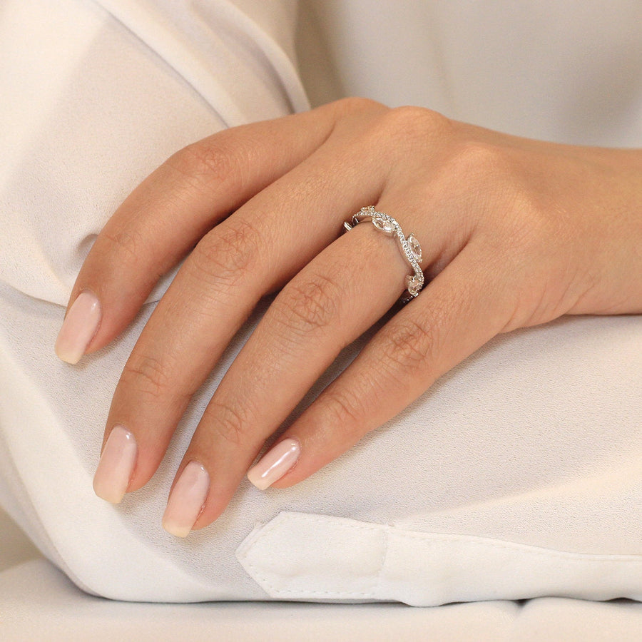 Marquise Cut Dainty Leaf & Vine Wedding Band Eternity Ring Shineofdiamond
