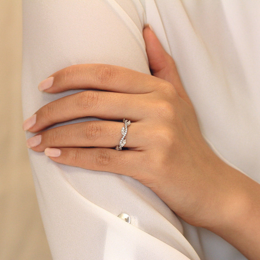 Marquise Cut Dainty Leaf & Vine Wedding Band Eternity Ring Shineofdiamond