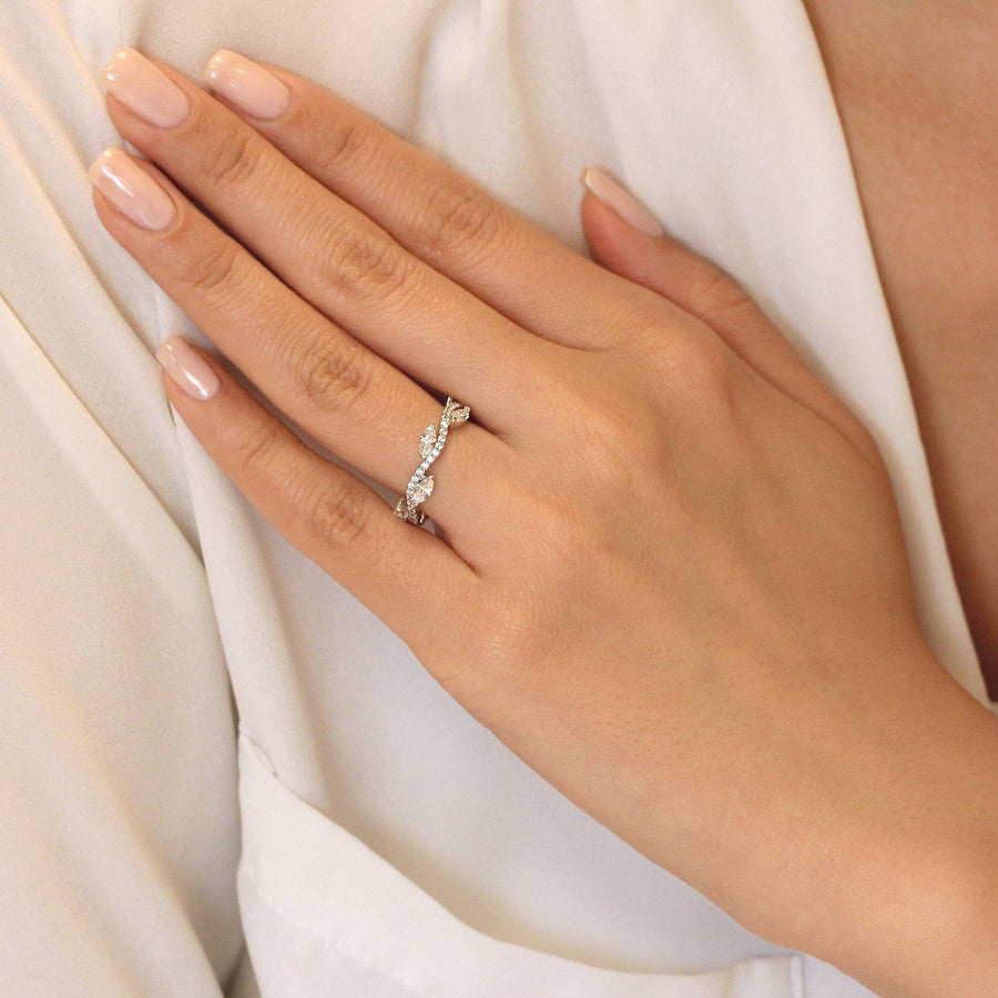Marquise Cut Dainty Leaf & Vine Wedding Band Eternity Ring Shineofdiamond