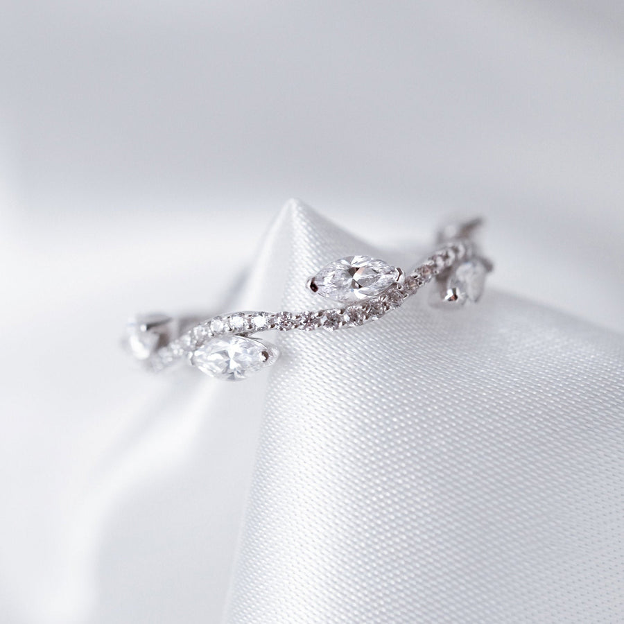 Marquise Cut Dainty Leaf & Vine Wedding Band Eternity Ring Shineofdiamond