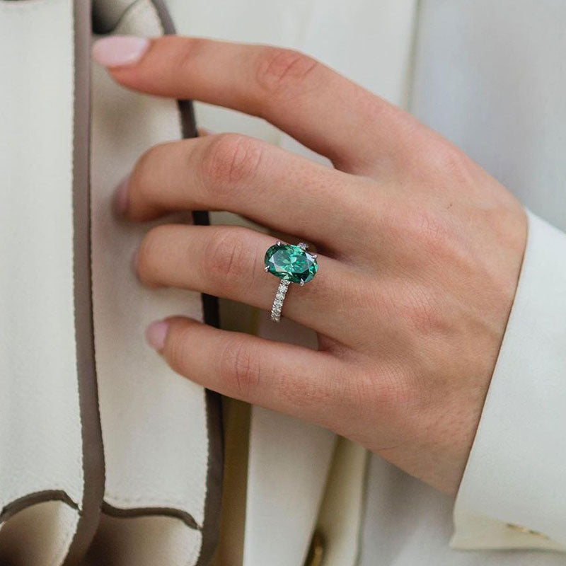Classic Oval Cut Solitaire Emerald Green Engagement Ring In Sterling Silver Shineofdiamond