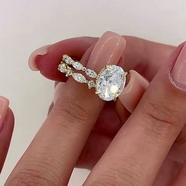 2Pcs Oval Cut Side Marquise Stone Bridal Ring Set in 925 Sterling Shineofdiamond