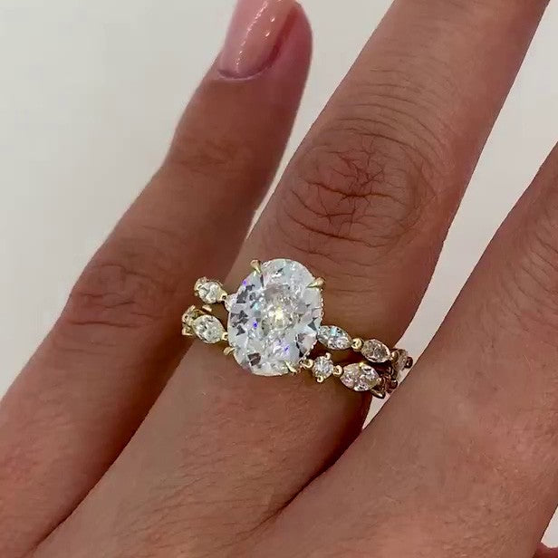 2Pcs Oval Cut Side Marquise Stone Bridal Ring Set in 925 Sterling Shineofdiamond