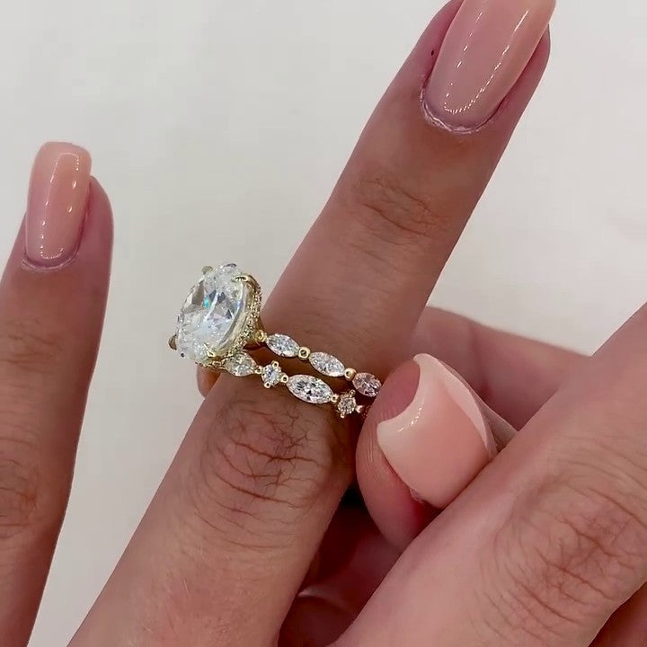 2Pcs Oval Cut Side Marquise Stone Bridal Ring Set in 925 Sterling Shineofdiamond