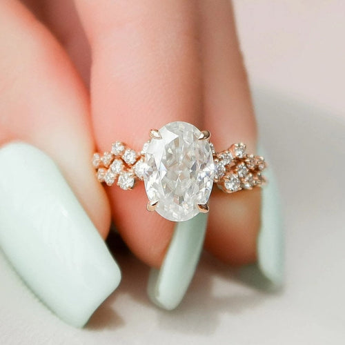 2.0 CT Rose Gold Oval Cut Zig Zag Ring Set  Anniversary Ring Set in Sterling Silver Shineofdiamond