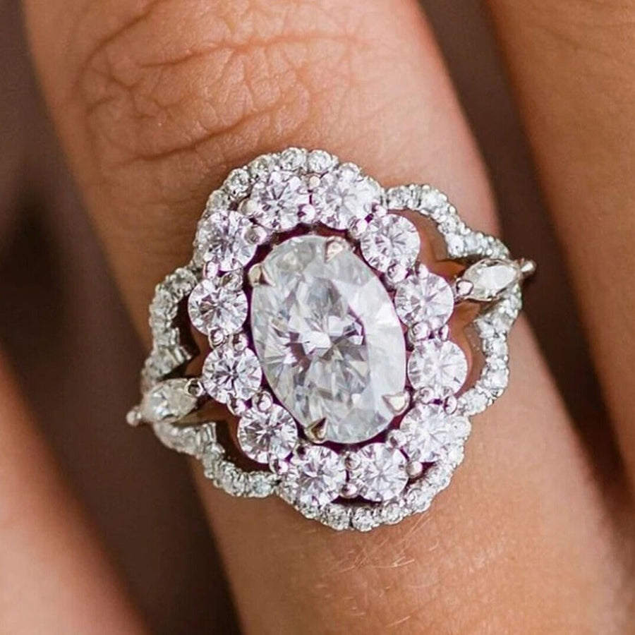 4.0 CT Oval Cut Halo Beautiful Engagement Wedding Ring In 925 Silver Shineofidamond