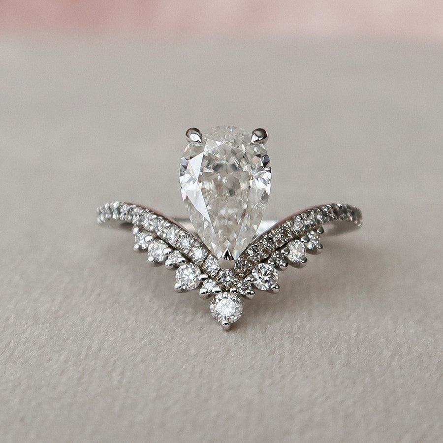 Pear Cut Teardrop Chevron Moissanite Ring Engagement Ring in Sterling Silver Shineofdiamond