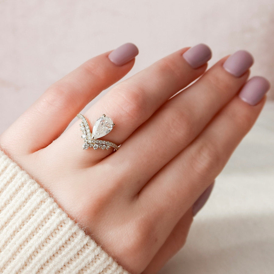 Pear Cut Teardrop Chevron Moissanite Ring Engagement Ring in Sterling Silver Shineofdiamond