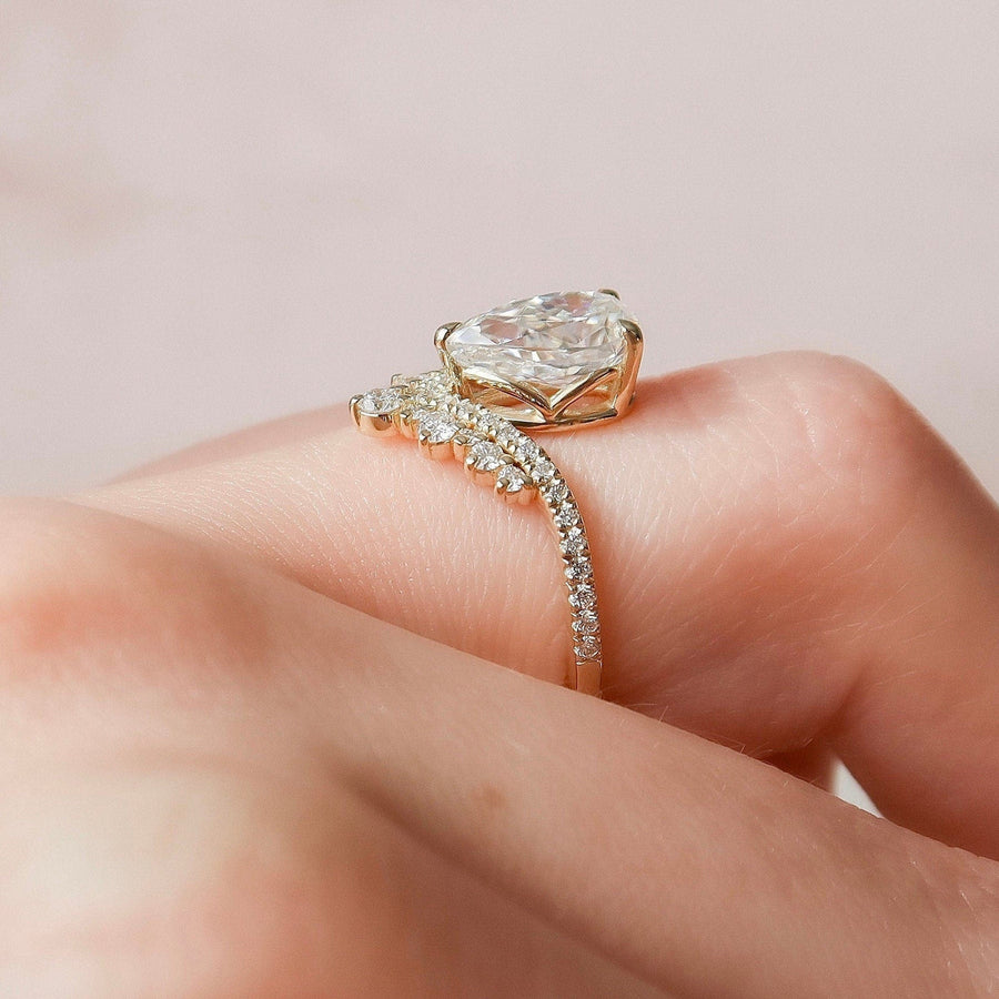 Pear Cut Teardrop Chevron Moissanite Ring Engagement Ring in Sterling Silver Shineofdiamond