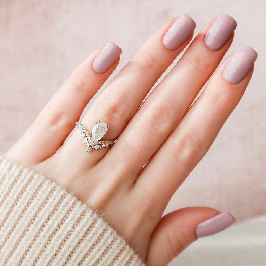 Pear Cut Teardrop Chevron Moissanite Ring Engagement Ring in Sterling Silver Shineofdiamond