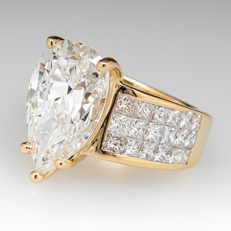 Stunning 5.0ct Wide Shank Pear Cut Engagement Ring Shineofdiamond