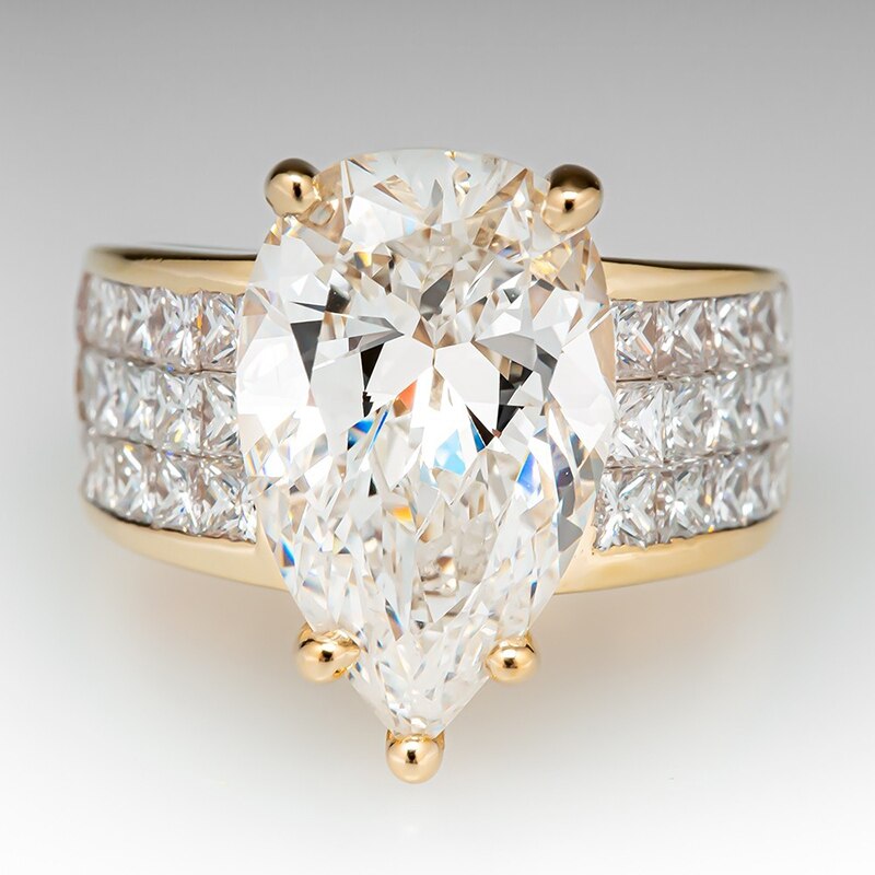 Stunning 5.0ct Wide Shank Pear Cut Engagement Ring Shineofdiamond