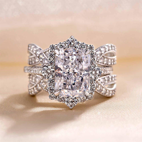 3 CT Halo Radiant Cut Bridal Set Ring Enhancer in Sterling Silver shine of diamond