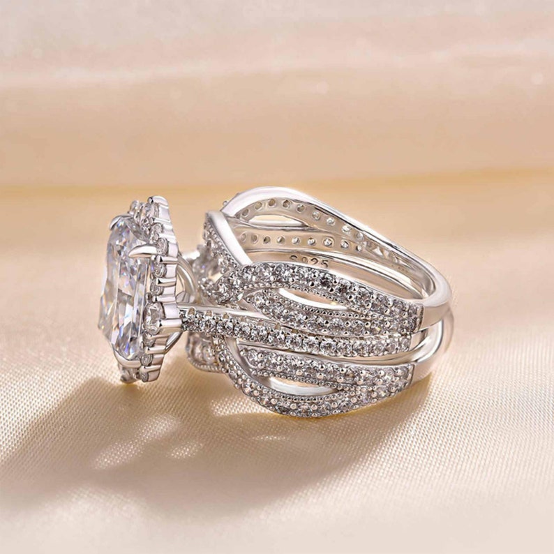 3 CT Halo Radiant Cut Bridal Set Ring Enhancer in Sterling Silver shine of diamond