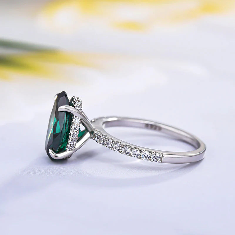 Classic Oval Cut Solitaire Emerald Green Engagement Ring In Sterling Silver Shineofdiamond