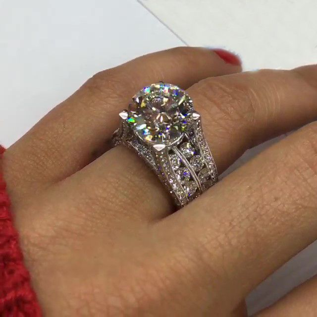 Sparkling ”Surround Me" Sterling Silver Engagement Ring Shineofdiamond