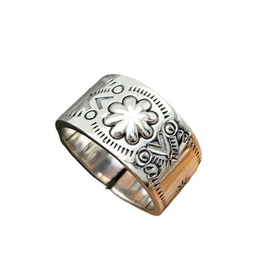 Vintage Carved Flower Adjustable Band S925 Sterling Silver Shineofdiamond
