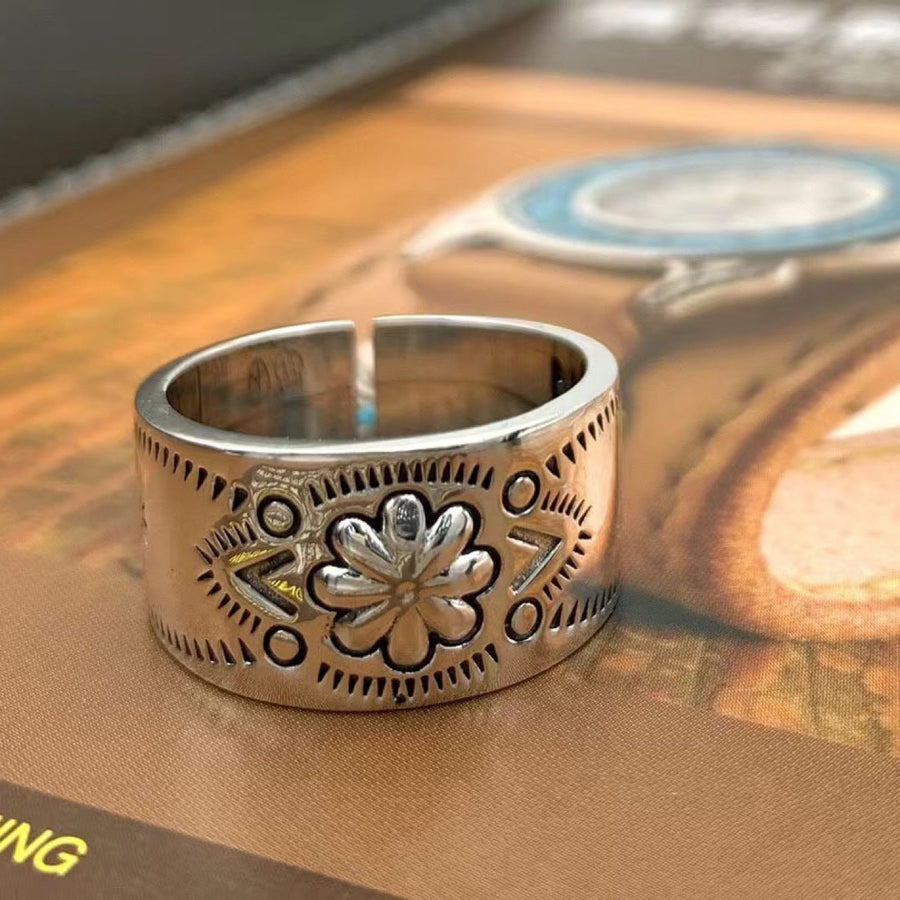 Vintage Carved Flower Adjustable Band S925 Sterling Silver Shineofdiamond