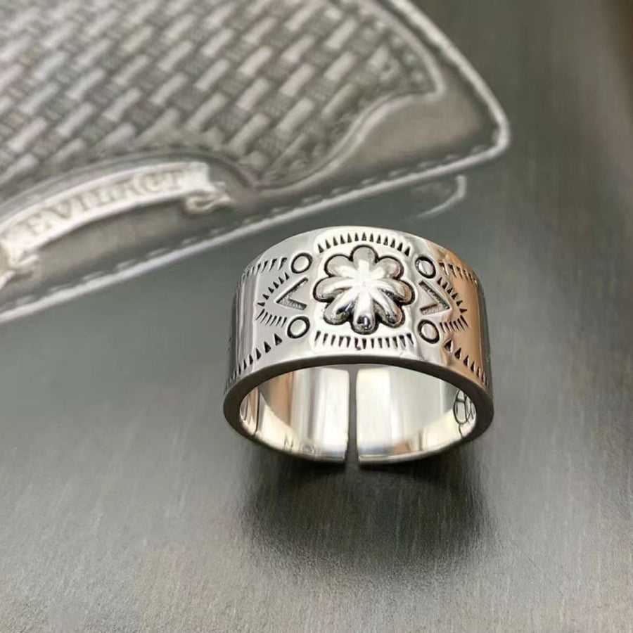 Vintage Carved Flower Adjustable Band S925 Sterling Silver Shineofdiamond
