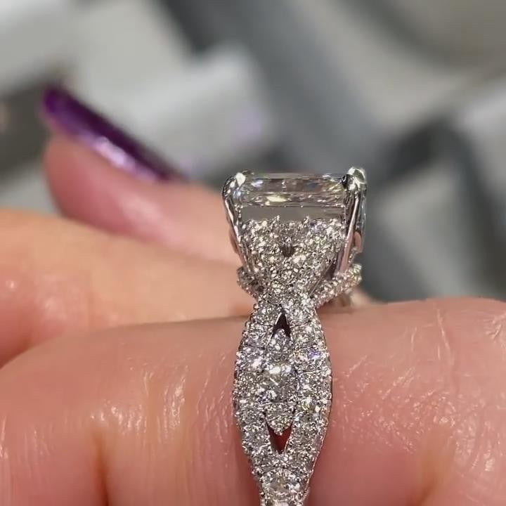 Radiant Cut Twisted Engagement Ring in 925 Sterling Silver Shineofdiamond