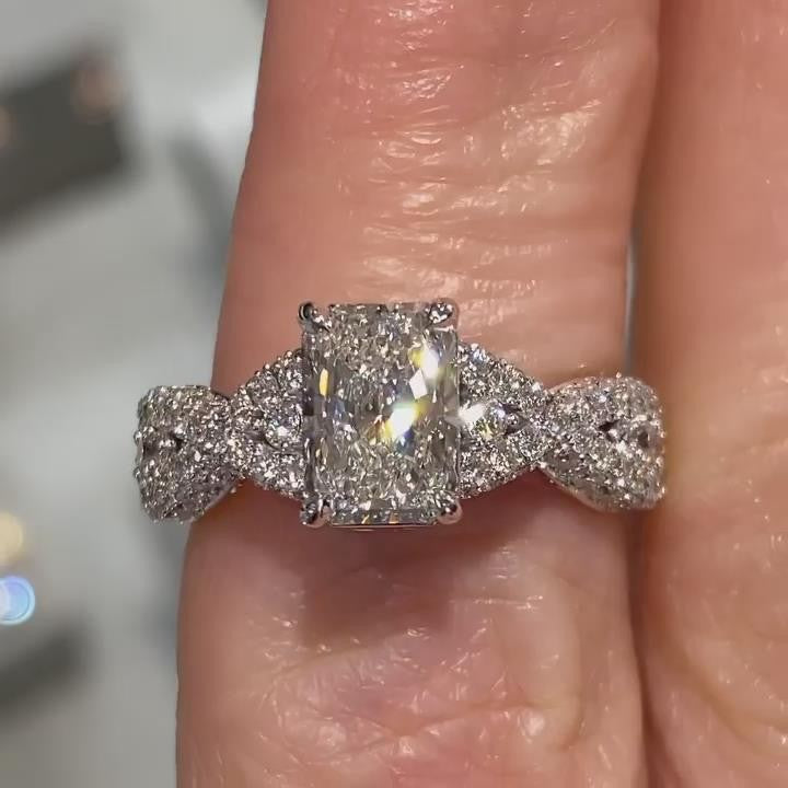 Radiant Cut Twisted Engagement Ring in 925 Sterling Silver Shineofdiamond