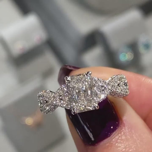 Radiant Cut Twisted Engagement Ring in 925 Sterling Silver Shineofdiamond