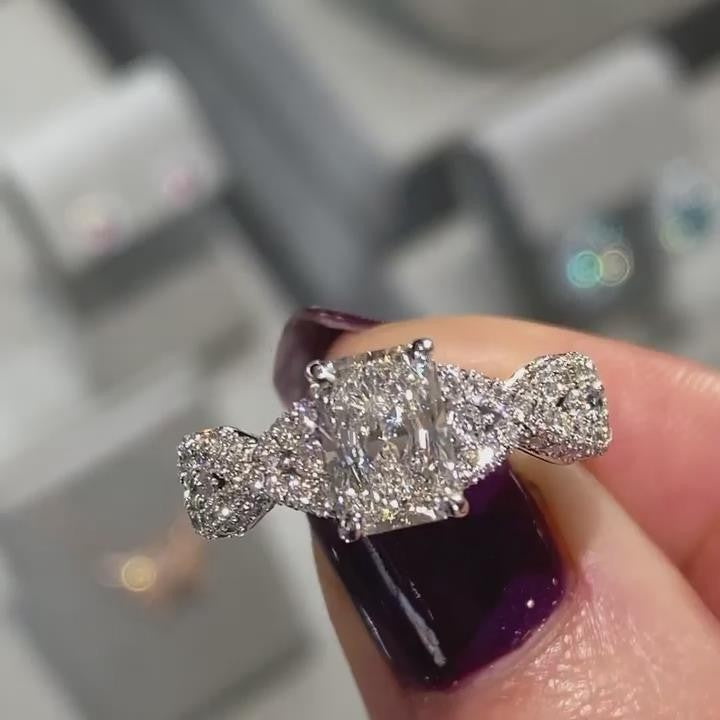 Radiant Cut Twisted Engagement Ring in 925 Sterling Silver Shineofdiamond