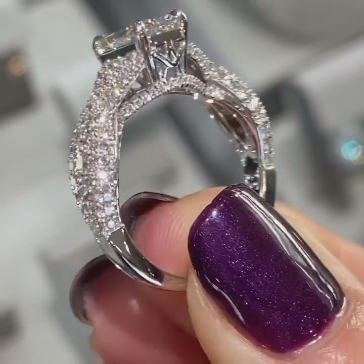 Radiant Cut Twisted Engagement Ring in 925 Sterling Silver Shineofdiamond