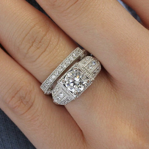 1.25 CT Round Cut Bold Vintage Bridal Ring Set in Sterling Silver Shineofdiamond